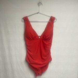 Plus Size Red One Piece Ruched Women's Padded Swim Bathing Suit - Size 1X